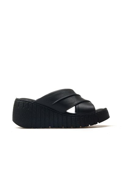 Venüs Women's Genuine Leather Heeled Slippers 25Y 24340252Y Z Black