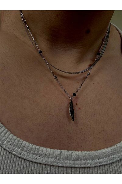 Arvens Two Chain Leaf Necklace Silver Men's Stainless Steel Women's Water Resistant Unisex Bright Surface