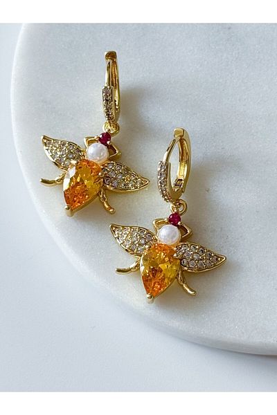CHARMLUCKY Steel Stone Bee Earrings
