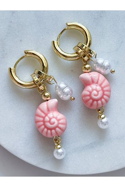 CHARMLUCKY Steel Charm Ceramic Oyster Earring