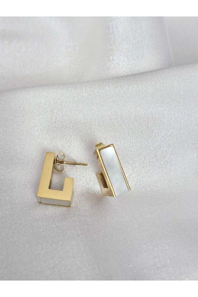 aayak&kabımofficial Cylinder Block Marble Pattern Gold Steel Earrings