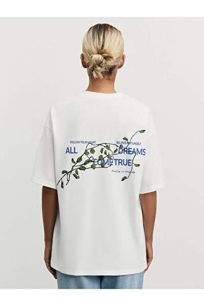 ELNOYA Unisex Cotton Oversize "All Dreams Come True" Printed Crew Neck Comfortable T-Shirt