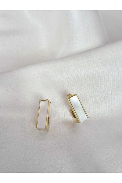 aayak&kabımofficial Cylinder Block Marble Pattern Gold Steel Earrings