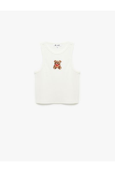 Koton New Season Crew Neck Cotton Slim Fit Teddy Bear Embroidered Tank Top