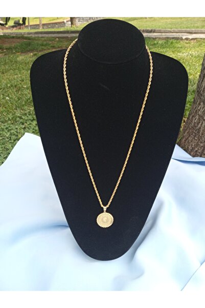 Özman Butik قلادة سلسلة محبوكة باللون الذهبي - ستانلس ستيل 316L