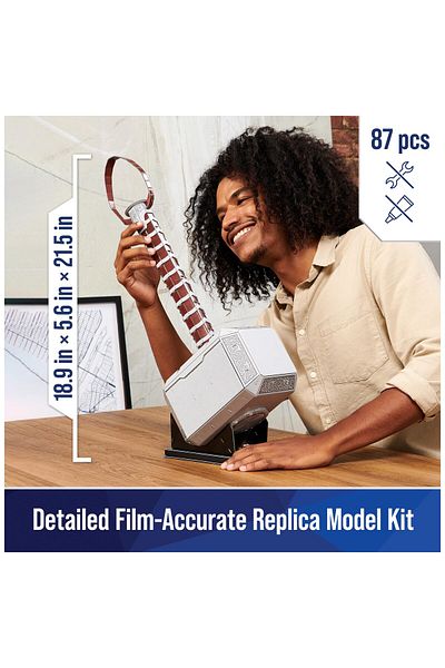 Master Spin 4D Build, Marvel Mjolnir Thor Hammer 3D Puzzle Model Kit with Stand 87 Pcs | Thor Desk Decor