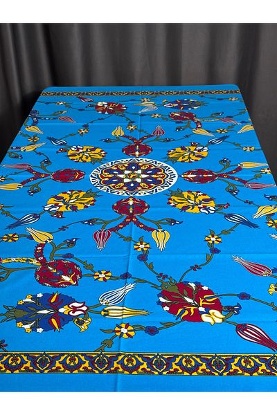 Sobe Hediyelik Față de masă cu model etnic albastru – 170x170 cm, față de masă pătrată colorată, elegantă și convenabilă