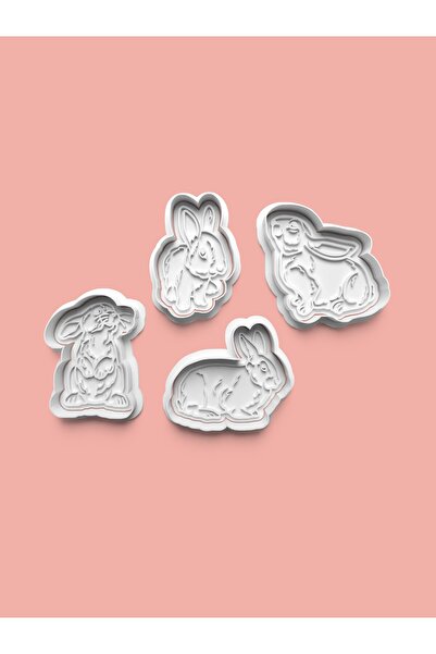 AKTASTORE قالب كوكيز على شكل أرنب وقالب عجينة السكر مجموعة من 4 قطع 0294-set