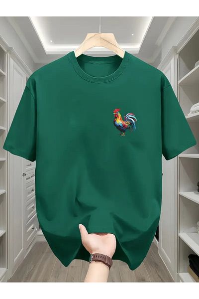 VBSVİBES Rooster Printed Nefti Cotton T-Shirt - Oversize Crew Neck Short Sleeve T-Shirt