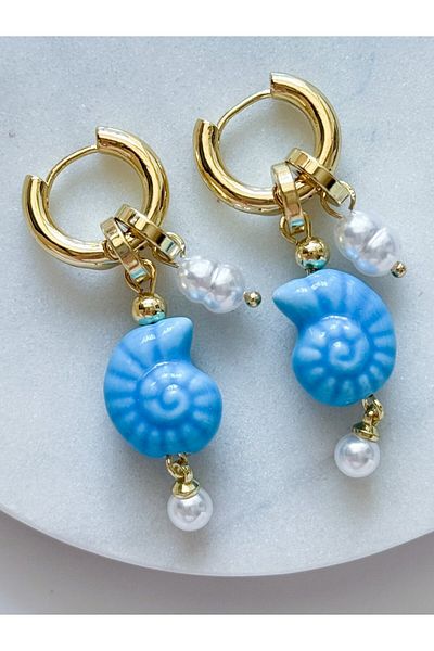 CHARMLUCKY Steel Charm Ceramic Oyster Earring