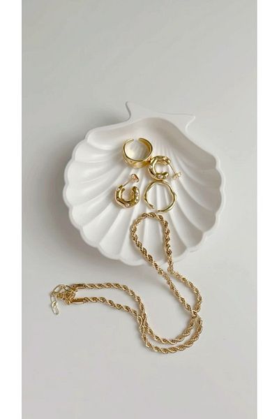 Home 3-Piece Decorative Concrete Oyster Jewelry and Decorative Plate Ornament