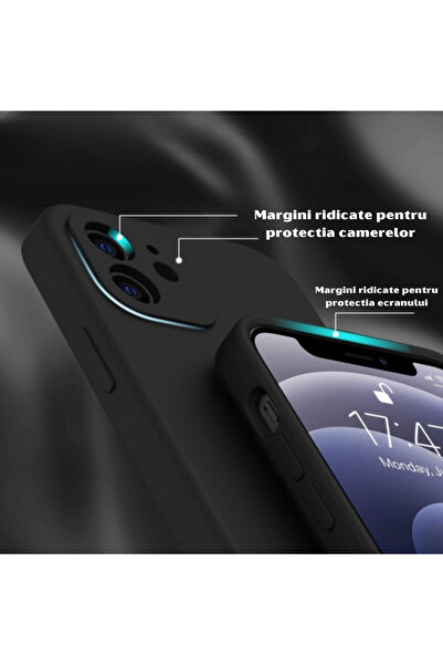 OEM Husă din silicon pentru iPhone 12 cu interior din microfibră și protecție pentru cameră - Neagră