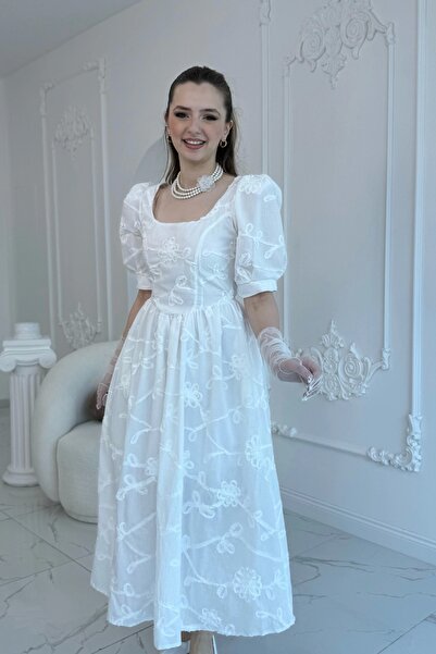 HELİS BUTİK Баллон Коллу Броде Елбісе Екру