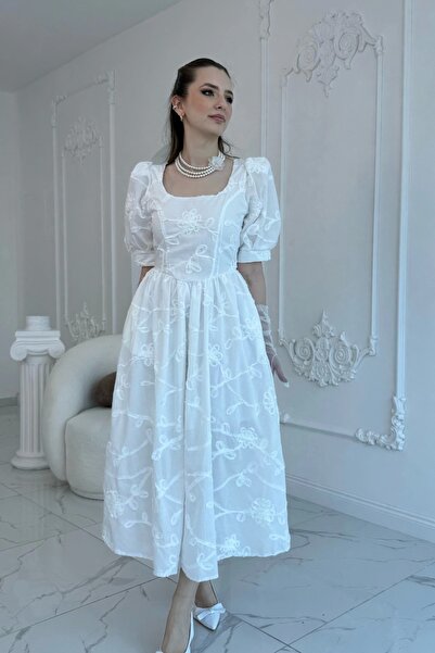 HELİS BUTİK Баллон Коллу Броде Елбісе Екру