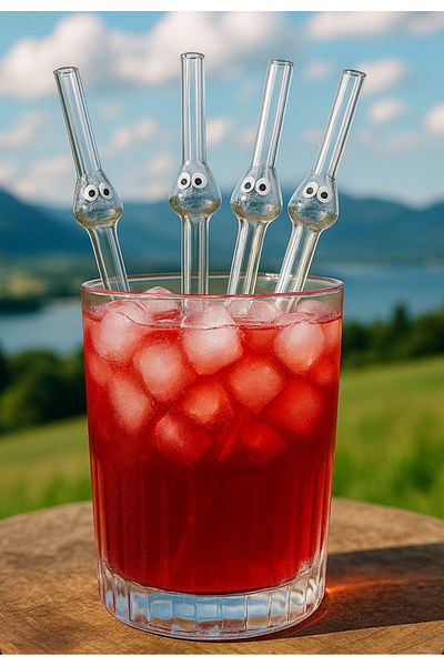 MİMOZA PARK 4 Cute Borosilicate Glass Straws