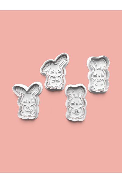 AKTASTORE قالب كوكيز على شكل أرنب وقالب عجينة السكر، مجموعة من 4 قطع 0296-set