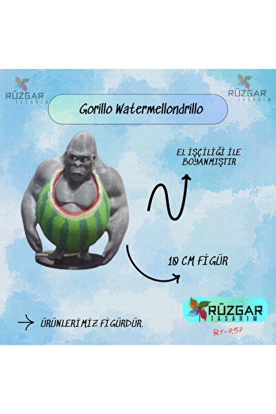 Rüzgar Tasarım Gorillo Watermellondrillo Tung Tung Sahur Karakteri 10 Cm Figür