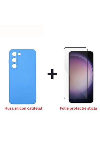 Samsung Pachet de protecție completă pentru Samsung Galaxy S22 - Husă din silicon + folie de sticlă - Albastru deschis