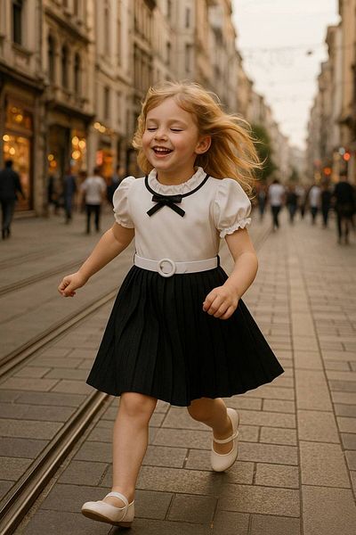 ARBİ kids Girls' Linen Pleated Skirt with Belt Bottom Top Suit