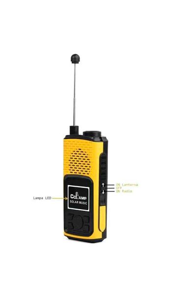 Generic Radio portabil cu lanterna, cu baterie si incarcare solara, galben, CL-601G