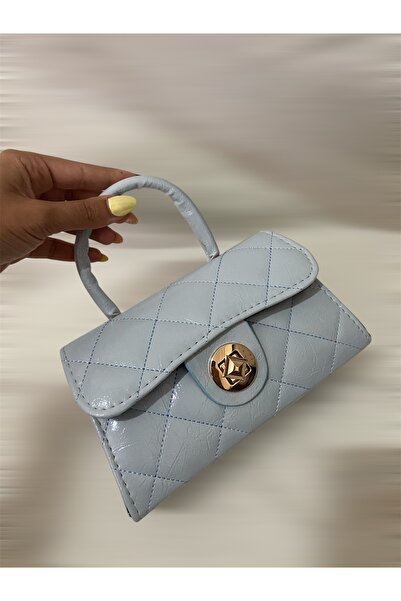 Melos Butik Γυναικεία τσάντα χεριού και ώμου με καπιτονέ μπλε μωρό με λεπτομέρεια κλειδαριάς