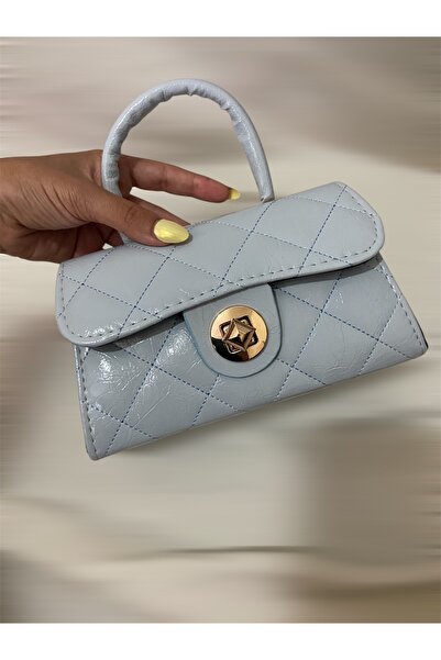 Melos Butik Γυναικεία τσάντα χεριού και ώμου με καπιτονέ μπλε μωρό με λεπτομέρεια κλειδαριάς