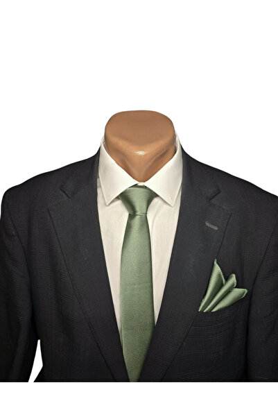 HARES Limited Edition Olive Green Satin Tie & Handkerchief