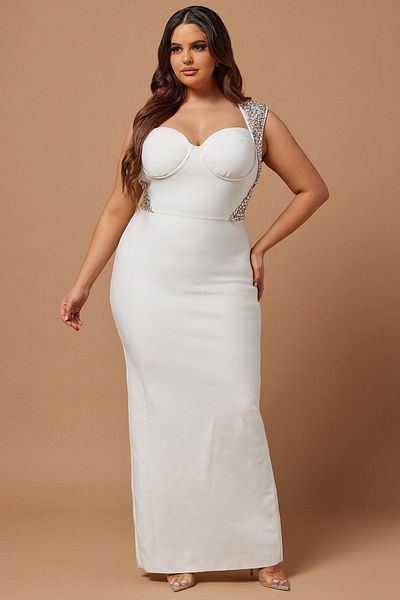 allura Long evening dress made of corset fabric, decorated with luxurious stones