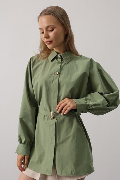 MRA Fashion Tunic Shirt with Belt Detail - Khaki