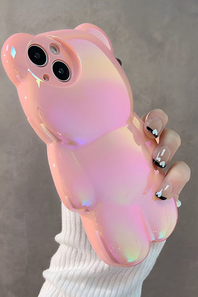 shop Iphone 15 Pro Uyumlu Parlak Ayı Şekilli Silikon Telefon Kılıfı 3D Şeffaf İnci Efektli,Koruyucu Kapak