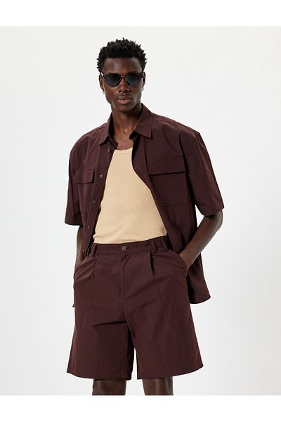 Koton Νέας σεζόν υφασμάτινο σορτς Oversize πλισέ Chino με λεπτομέρεια τσέπης με κουμπί