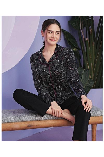 Miss Klein Set de pijamale cu mâneci lungi din bumbac lycra pentru femei, marimi mari, 1140 - 1 buc.