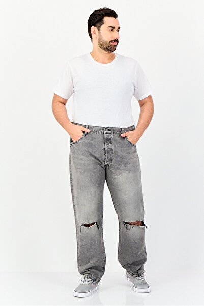 Levi's Men Regular Fit Rip Non Stretchable Straight Leg Jeans, Wash Grey