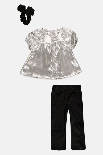 Dized Toddlers Girl 3 Piece Hair Scrunchie, Top And Pant Set, Multicolor