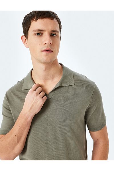 Koton New Season V Polo Neck Viscose Short Sleeve Knitwear T-Shirt