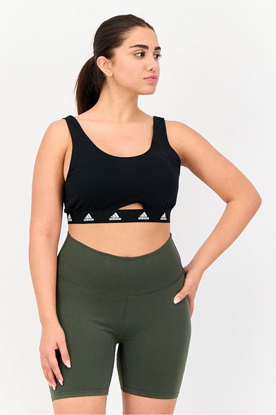 adidas حمالة صدر نسائية غير مبطنة بشعار العلامة التجارية، لون أسود