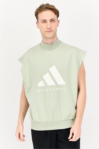 adidas Men Sportswear Fit Sleeveless Basketball Sweatshirt, Light Green