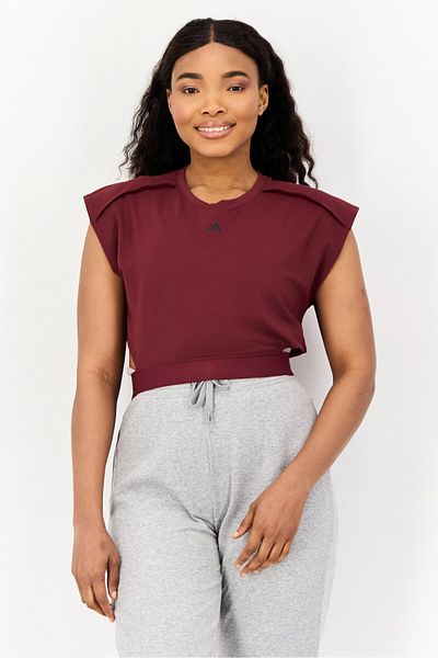 adidas Women Sportswear Fit Cap Sleeve Training Crop Top, Maroon