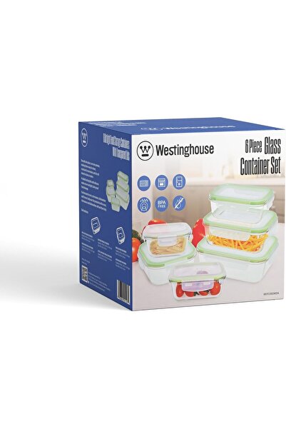 Westinghouse 6-Piece Glass Food Storage Set | Rectangle (370ml, 640ml, 1050ml, 1520ml) + Square (320