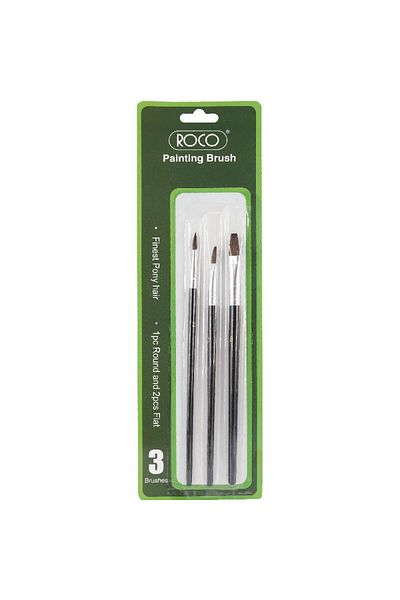 Roco Long Handle Artist Brush Goat Hair White Roundfor Watercolor and Gouache 3 Pieces