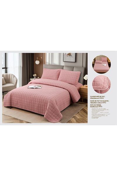 CHIRASO CHIRASO 4-piece Duvet Set, with Elastic Bed Cover, Cotton with Linen, UNI, powder pink