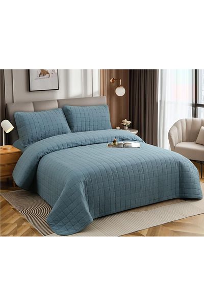 CHIRASO CHIRASO 4-piece Duvet Set, with Elastic Bed Cover, Cotton with Linen, UNI, dusty blue