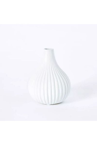 Home Box Stoneware Ribbed Vase – 13 cm, Glazed Ceramic Finish