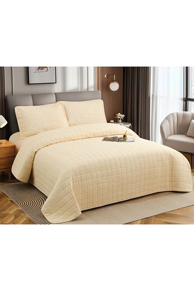 CHIRASO CHIRASO 4-piece Duvet Set, with Elastic Bed Cover, Cotton with Linen, UNI, cream