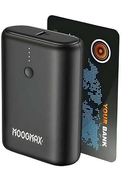 MOOGMAX Wave Max - Power Bank Smaller than Card with 10000mAh Capacity, Dual USB & Type-C Outputs, Fast Char