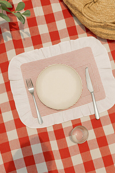 Mirilliahome 2'li Fırfırlı Çizgi Desenli Keten Amerikan Servis – Cepli