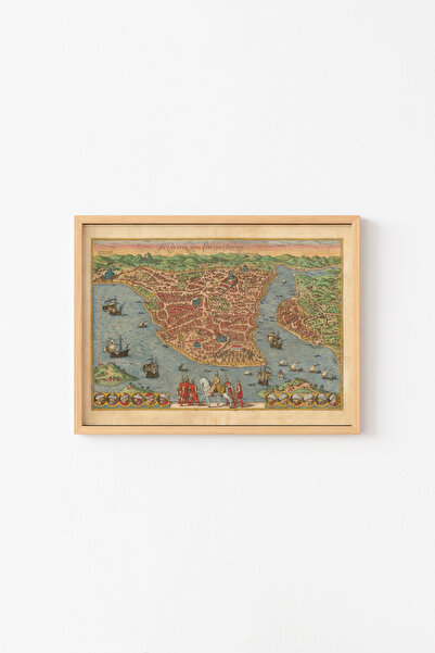 epiqart 1572 İstanbul Haritası - Ahşap Desenli Çerçeve