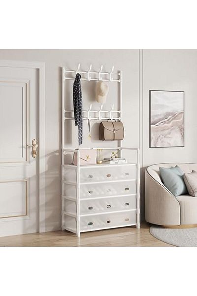 Generic 5-Tier Coat and Shoe Rack, 3-in-1 Hanger, Doorway Shelf Storage, Multi-functional Entryway Organizer
