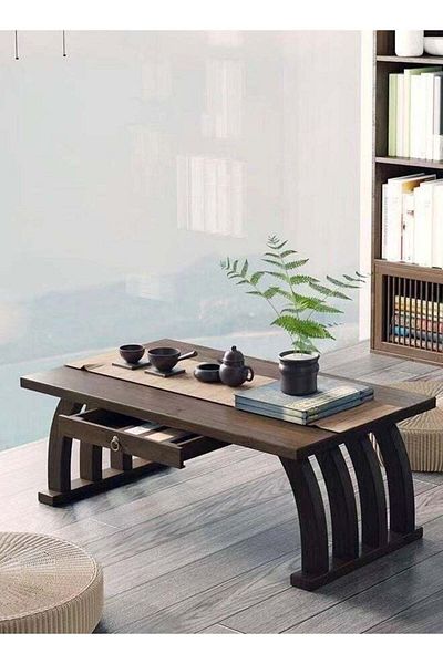 Generic 1-Piece Japanese Low Table Floor Tea Table Altar Table for Meditation Wooden Coffee Table Writing De