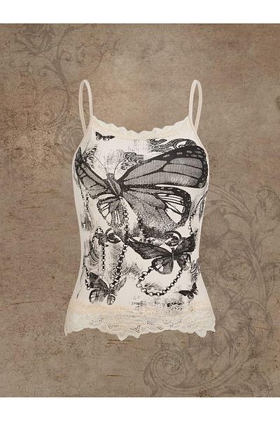 Köstebek Stlye Butterfly Lace Strap Cream Body